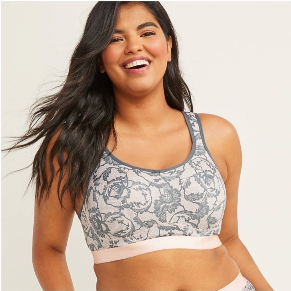 Cacique Sport Bra 46DDD (46F)NWT | High Support Lace Overlay Print